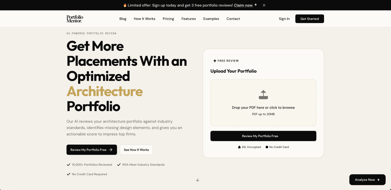 Portfoliomentor AI home page
