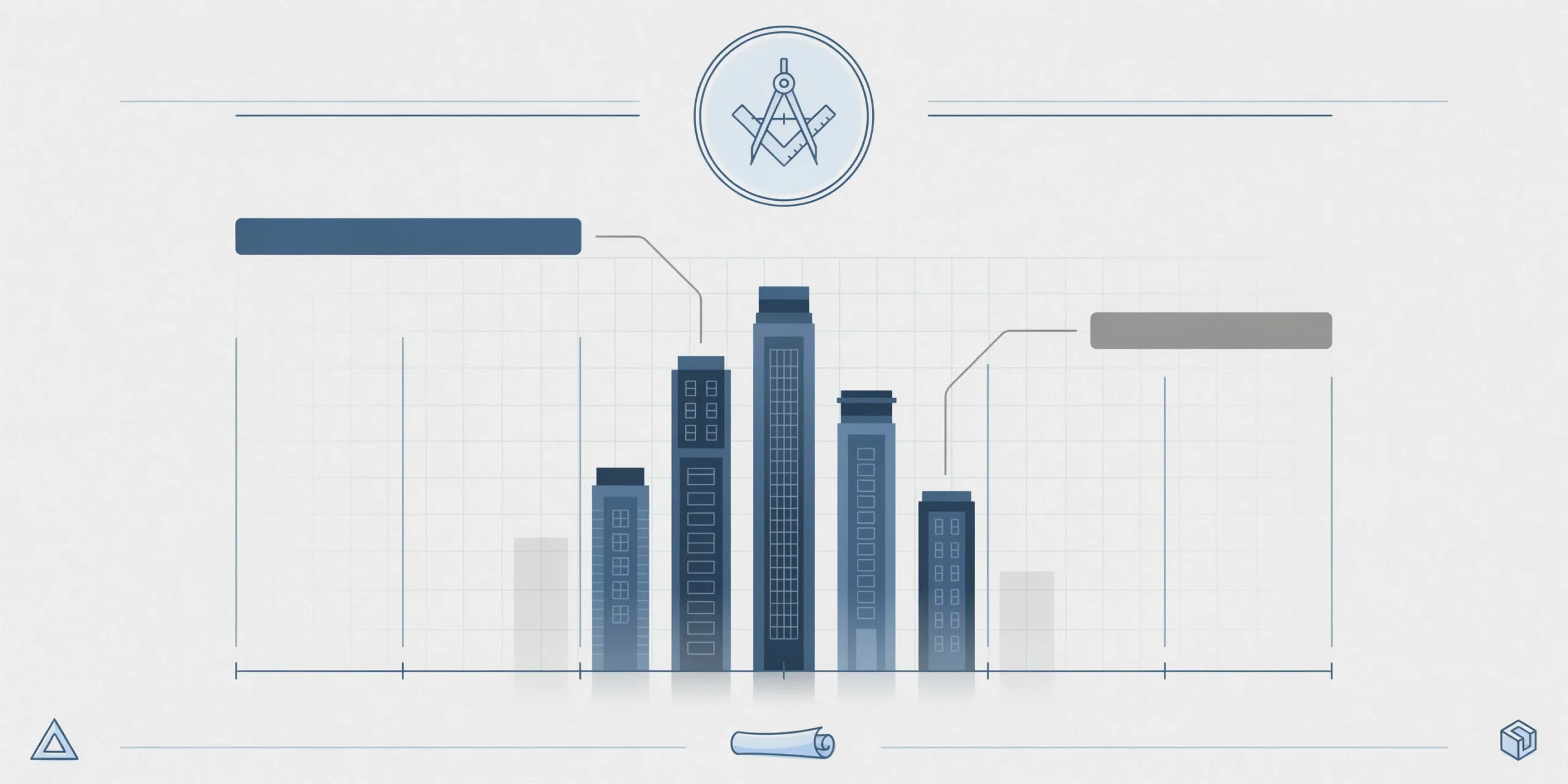 Stylised illustration of buildings at different heights arranged like a bar chart, used as the header image for the architect salary guide