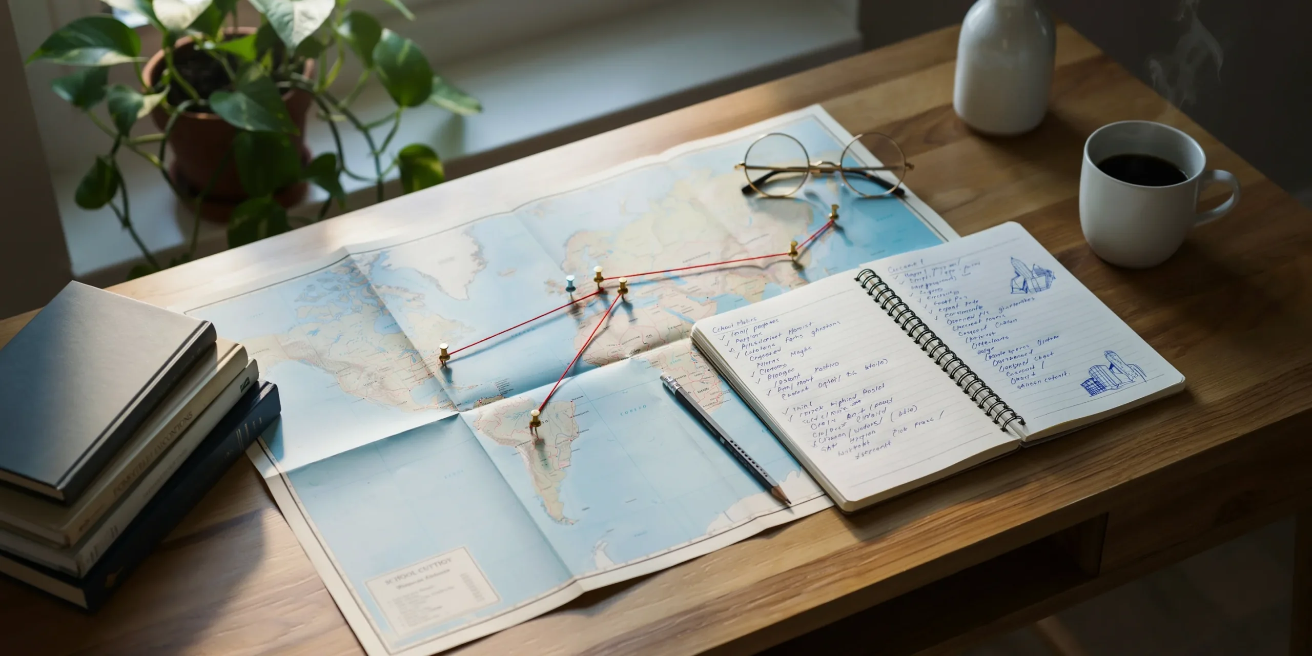 Close-up of a map and notes for choosing the right M.Arch program