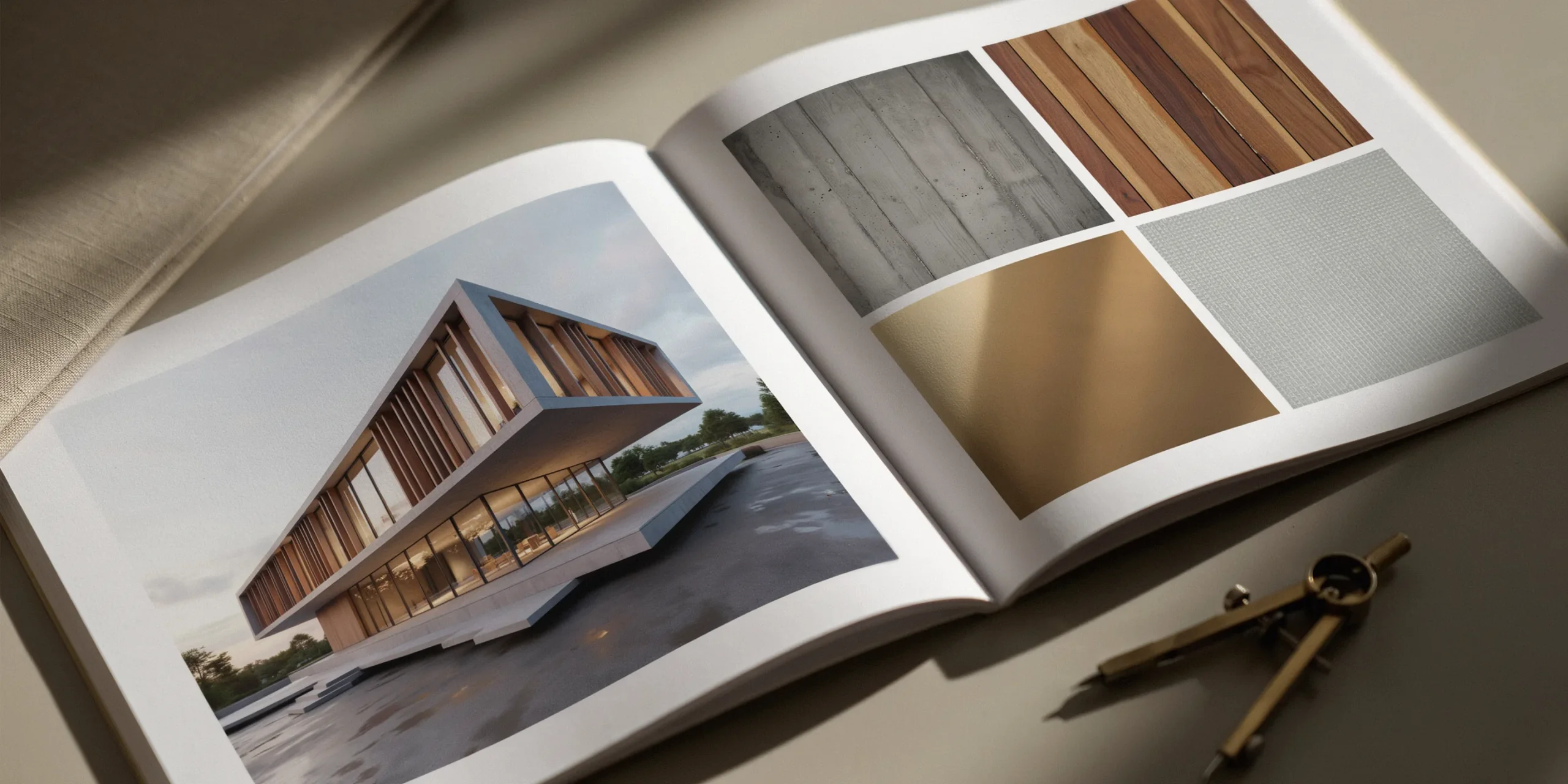 Close-up of a striking building design in an architecture portfolio.