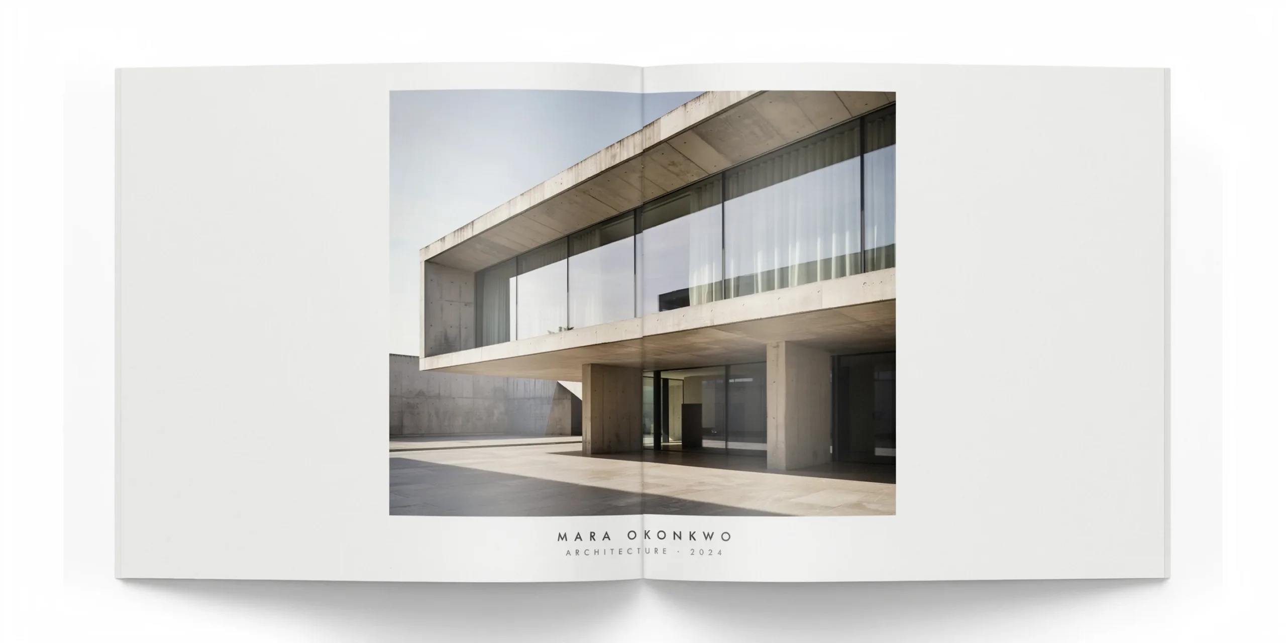 Architecture portfolio cover page with strong image and minimal text.