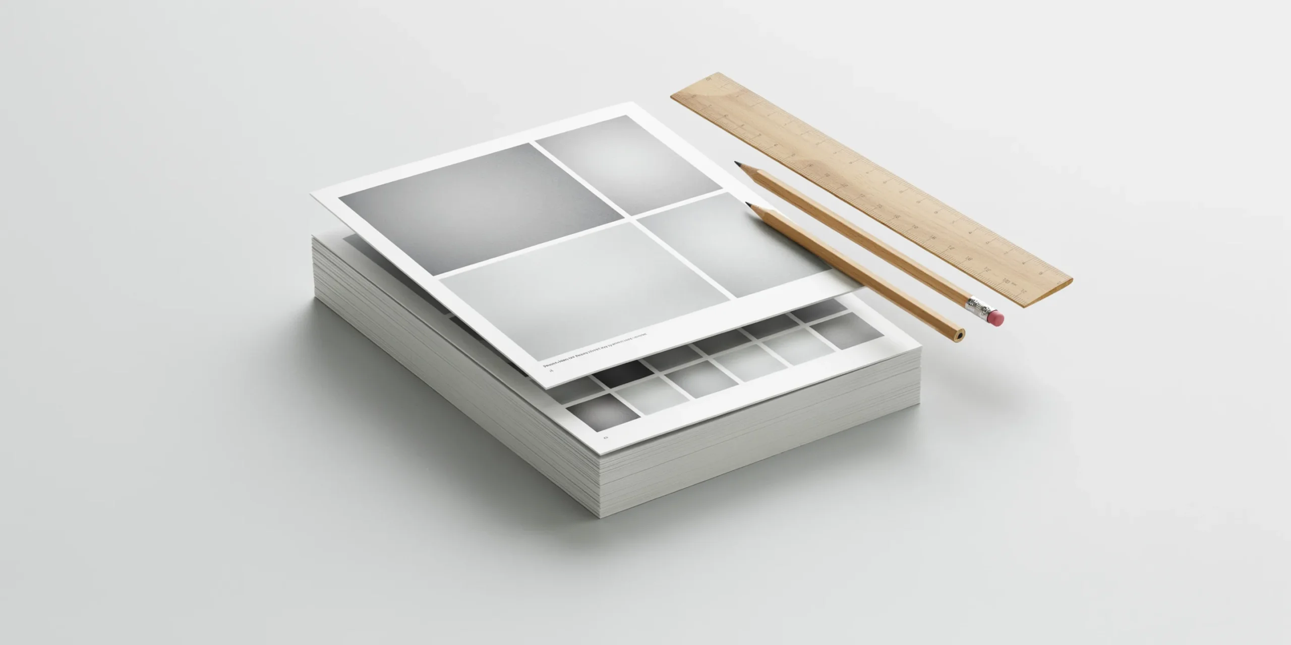Stack of architecture portfolio pages demonstrating editing and quality