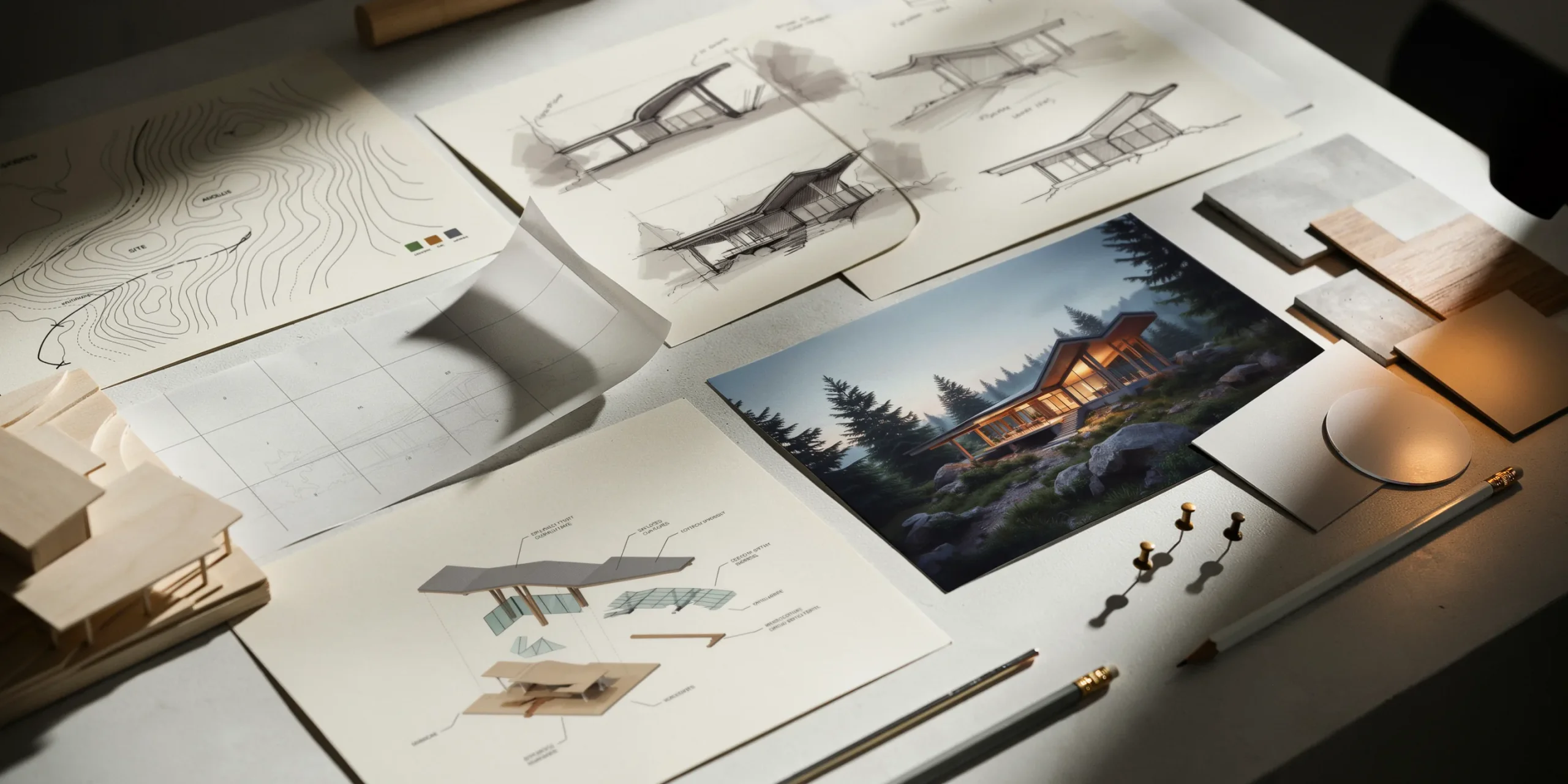 Architectural presentation board with diverse project types for a portfolio