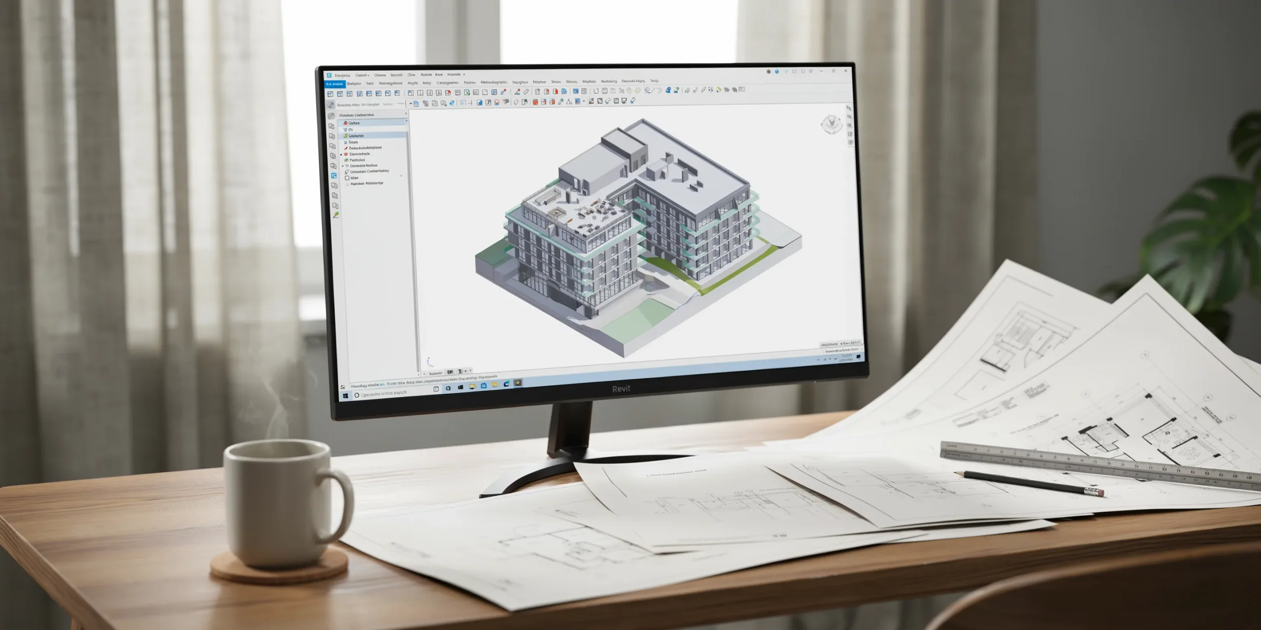 Revit interface and architectural drawings for software skills demonstration