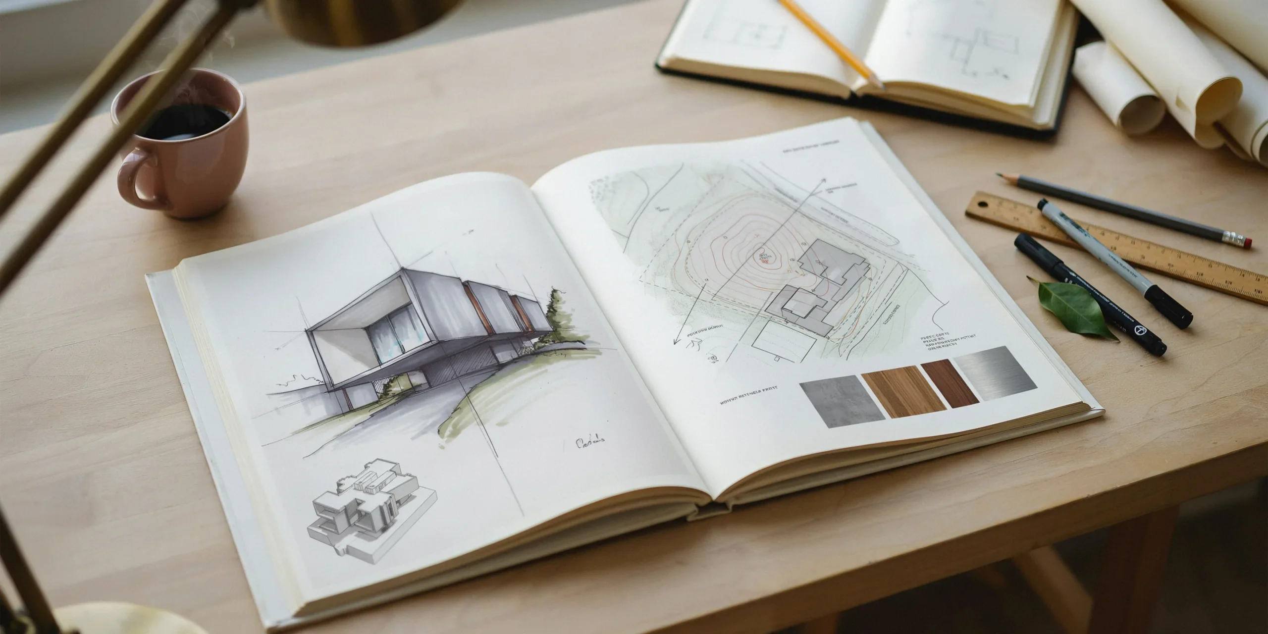 Architecture portfolio for internships featuring sketches and design processes