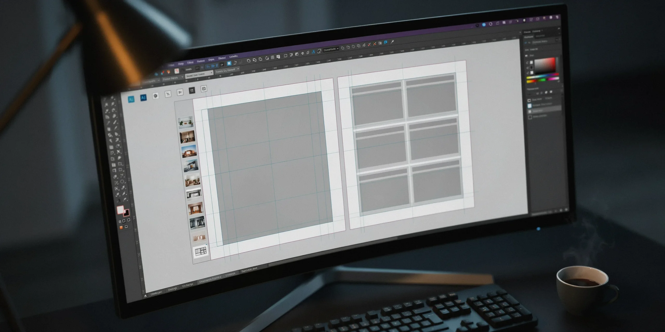 Detailed view of an architecture portfolio template layout in Adobe InDesign.