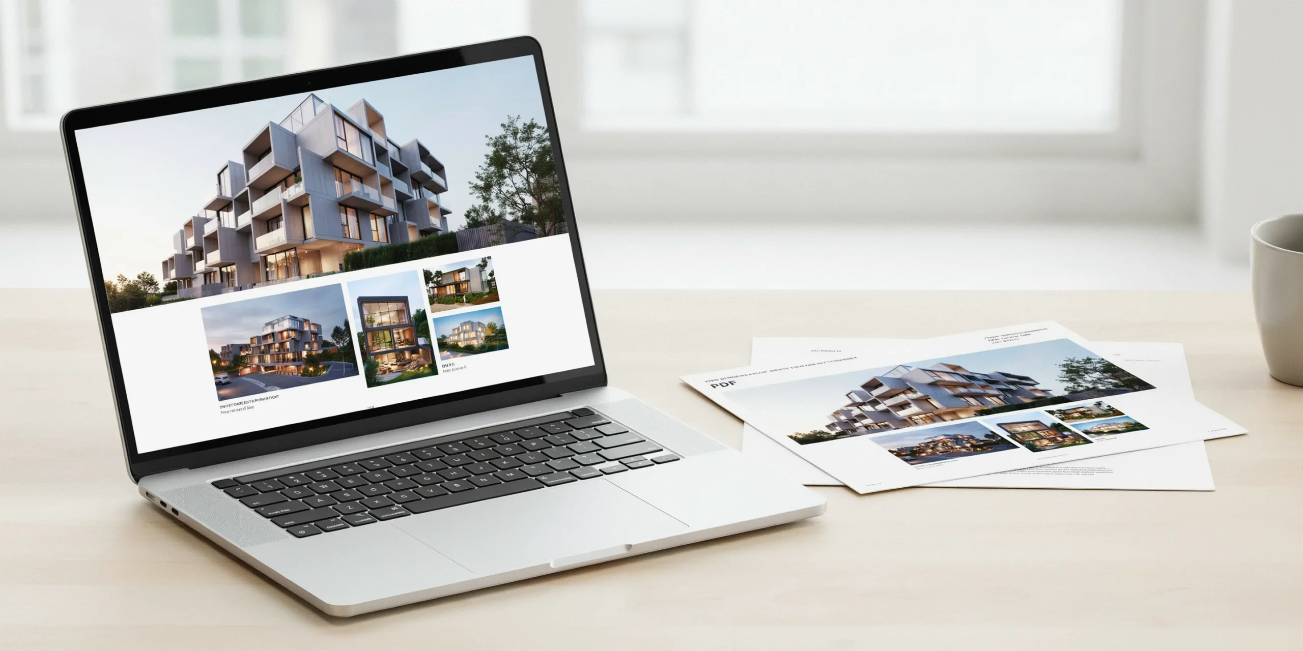 A digital architecture portfolio website compared with its matching PDF