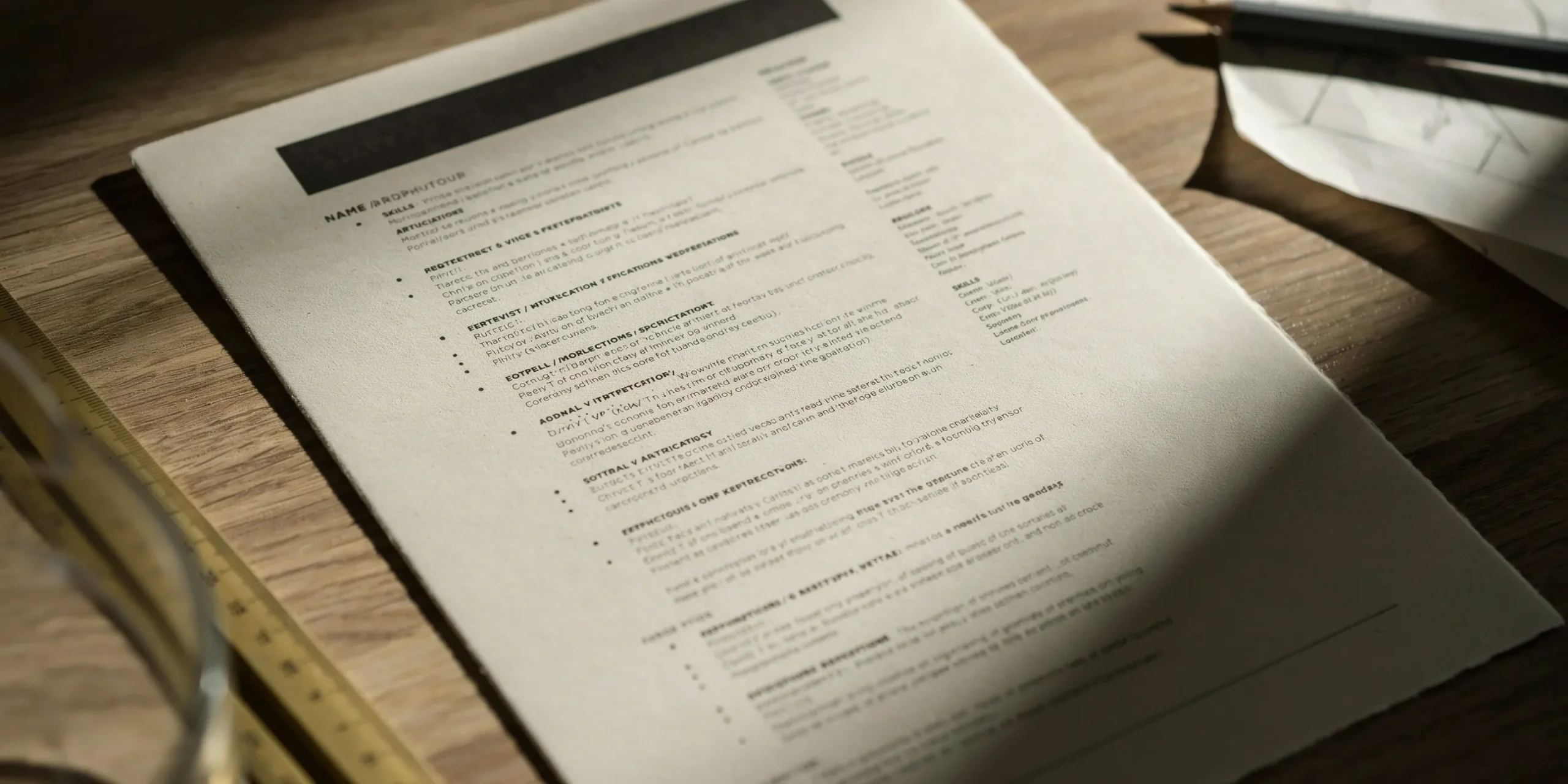 Close-up of an architecture resume displaying professional experience.