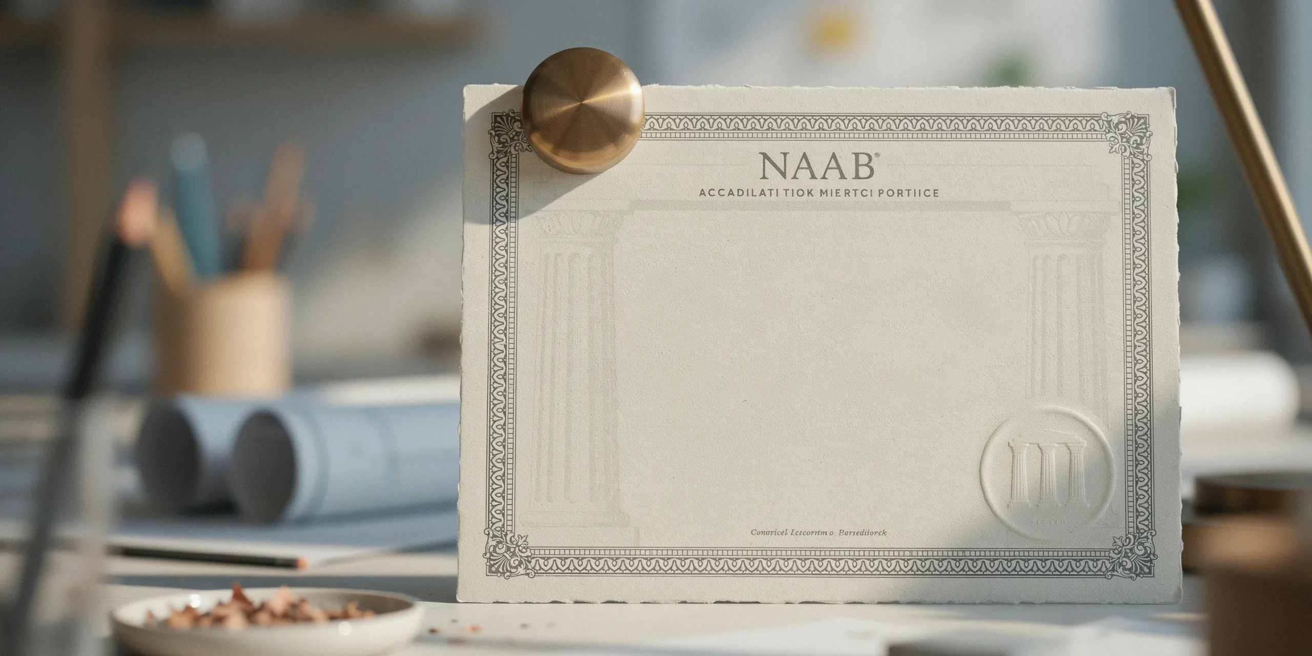 Close-up of a NAAB accreditation certificate representing architecture school quality.