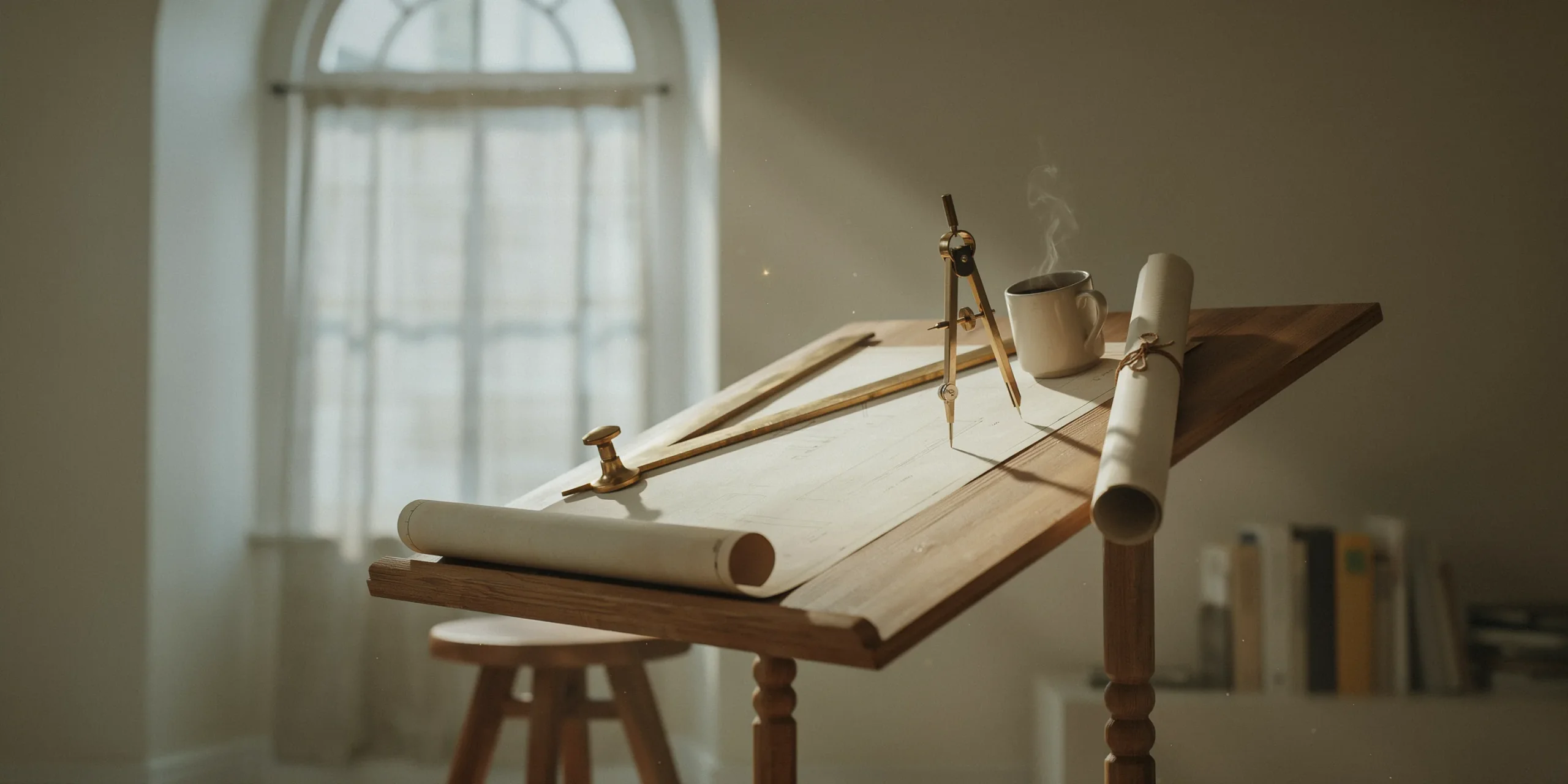 Drafting table with architectural tools representing freelance architect work