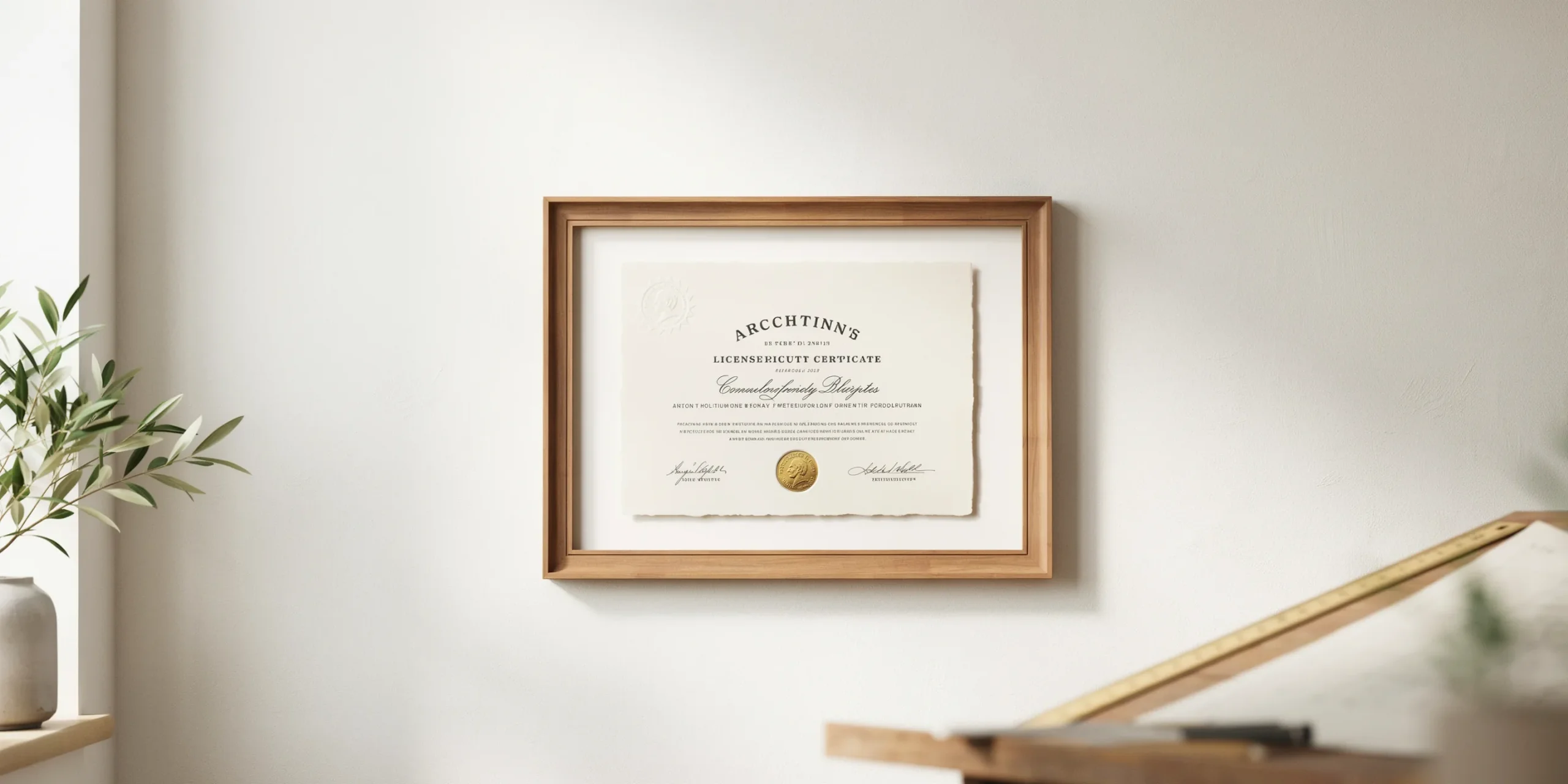 Framed architectural license certificate emphasizing freelance architect credentials