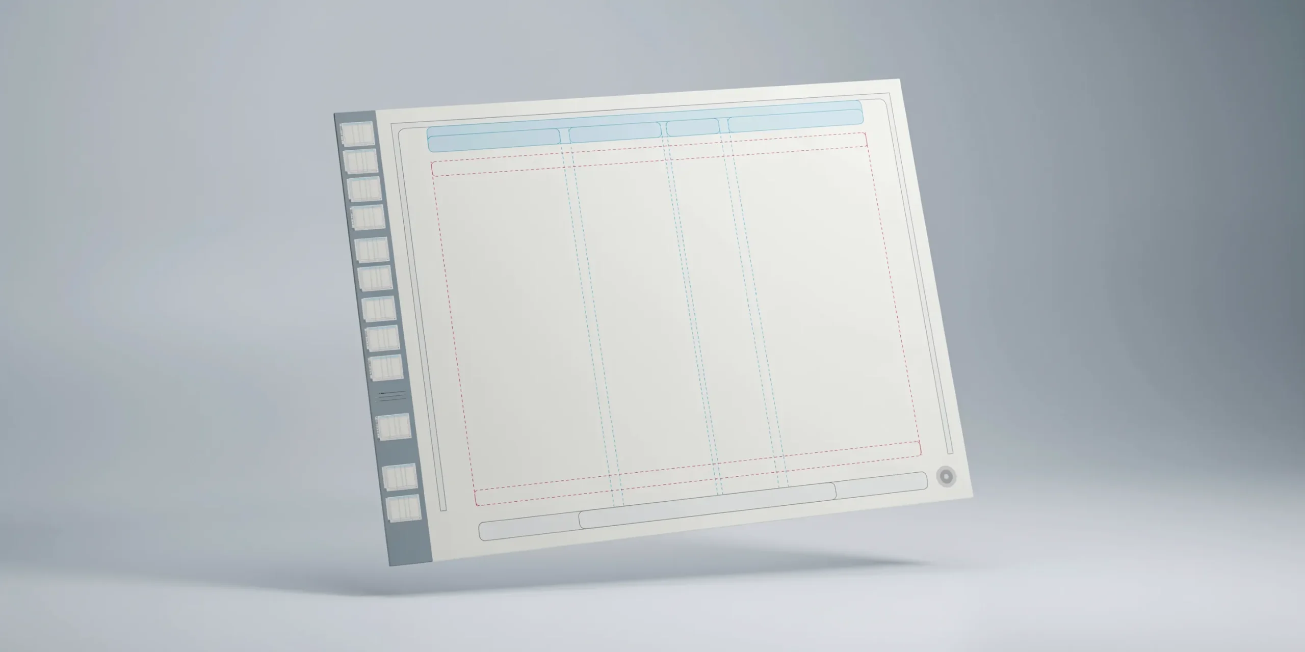 InDesign master page interface for consistent architecture portfolio design