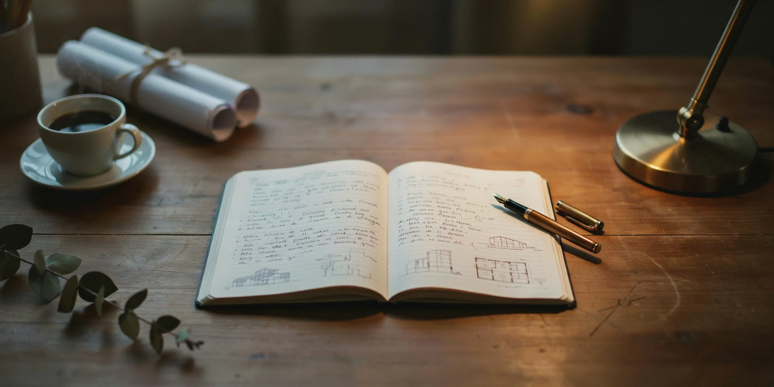Handwritten notes in a notebook illustrating an architect's design narrative