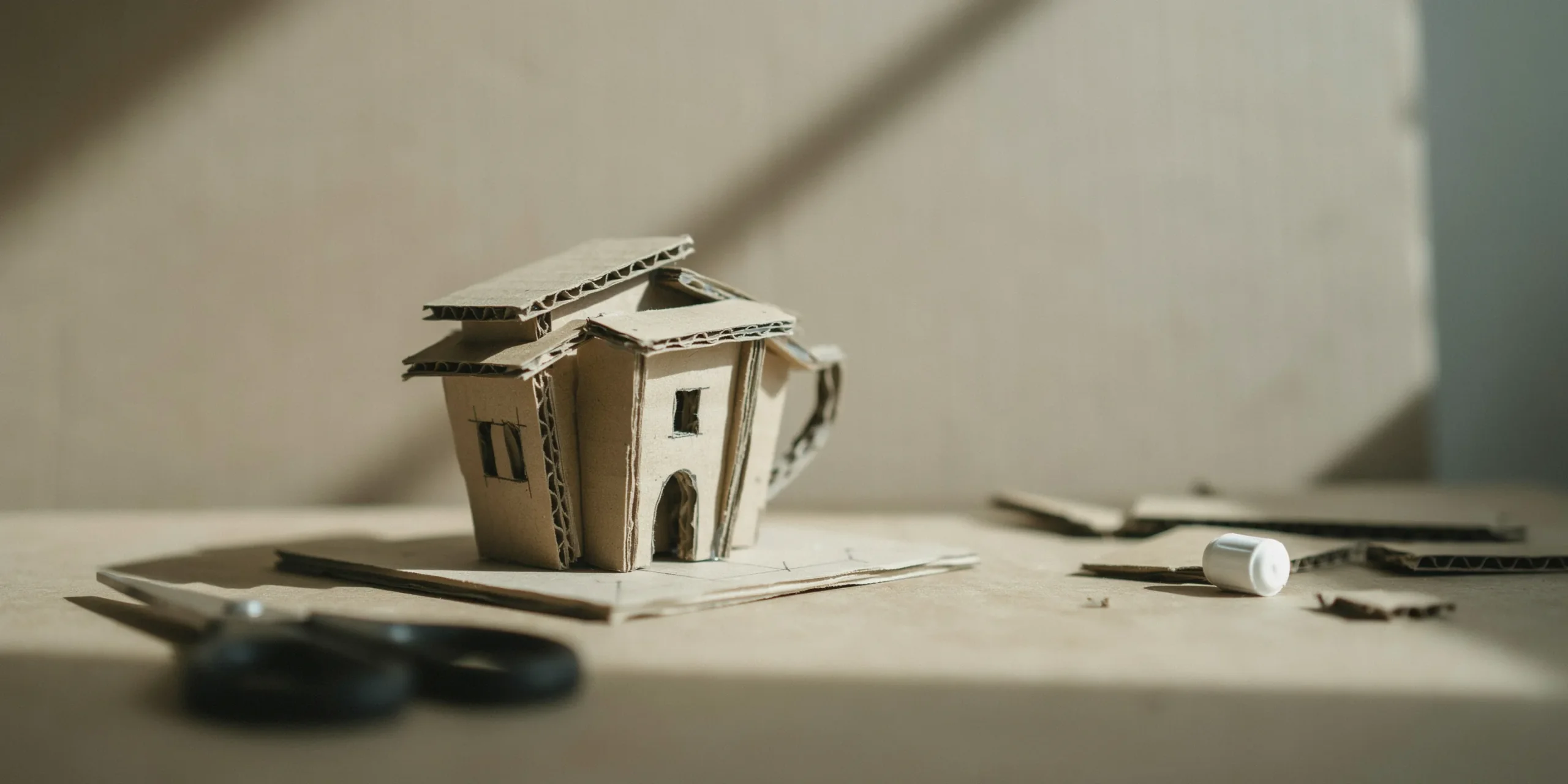 A small cardboard model representing a project for an architecture portfolio.