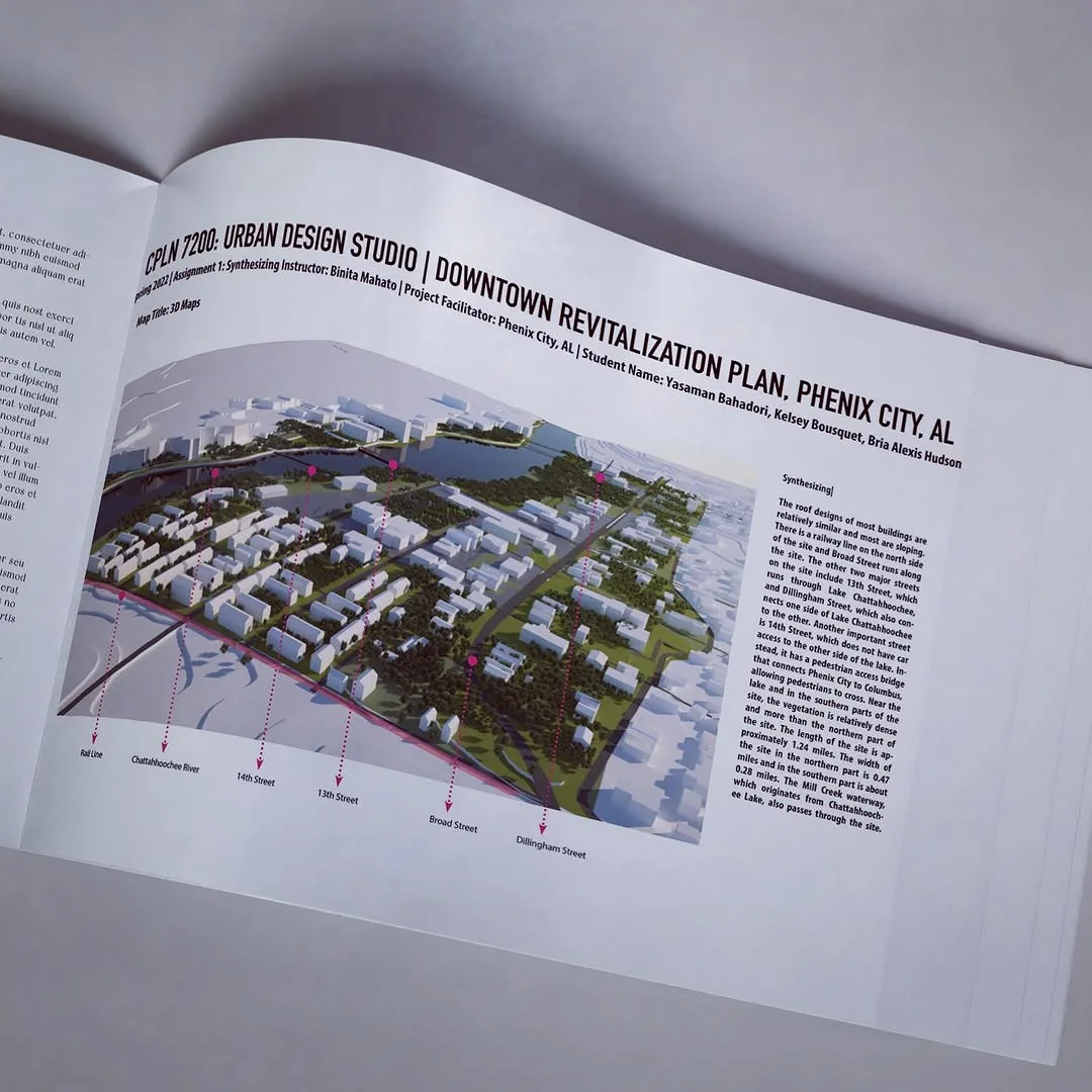 Downtown Phenix City Revitalization Plan (2022), Auburn University CPLN 7200 Urban Design Studio, 3D site map spread, Phenix City, Alabama